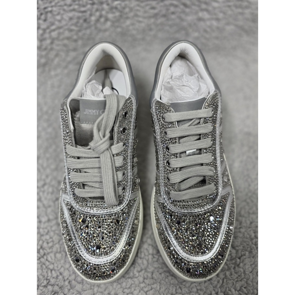 Jimmy Choo Hawaii Crystal Satin & Leather Sneaker‎ Women's EU36.5 US 6.5 - Picture 6 of 16